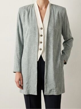 Light Sage Open-Front Jacquard Blazer